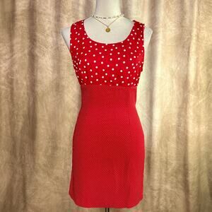 Vintage Polka Dot Dress Mini Sleeveless Empire Waist Red 90s Pinup Rockabilly